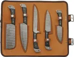 Damascus Kitchen Knife Set with Roll - DM1396