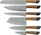 Damascus Saddlewood Kitchen Set w roll knives DM1398