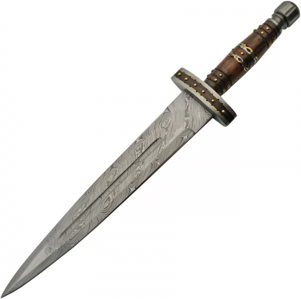 Damascus Short Sword Wood-Brass knives DM5039