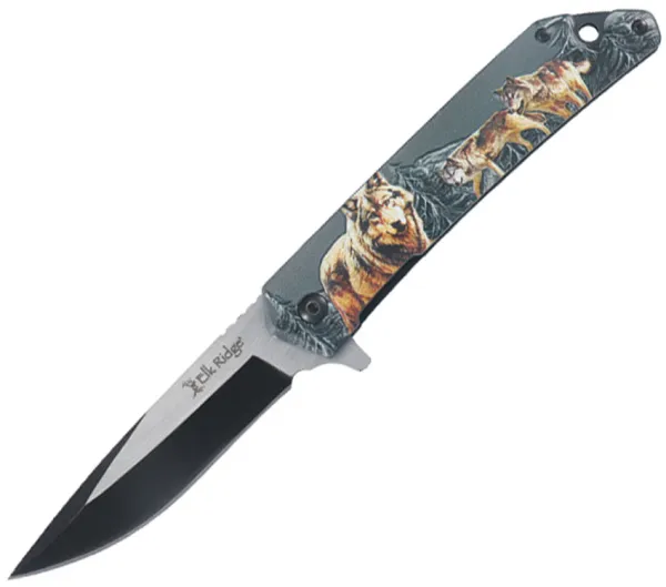Elk Ridge Wildlife Linerlock A-O Wolf knives ERA2001WF