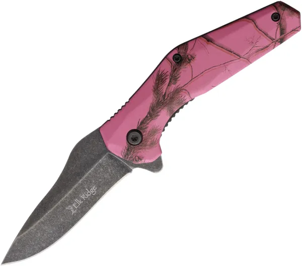 Elk Ridge Camo Linerlock A-O Dk pink knives ERA2008DPK