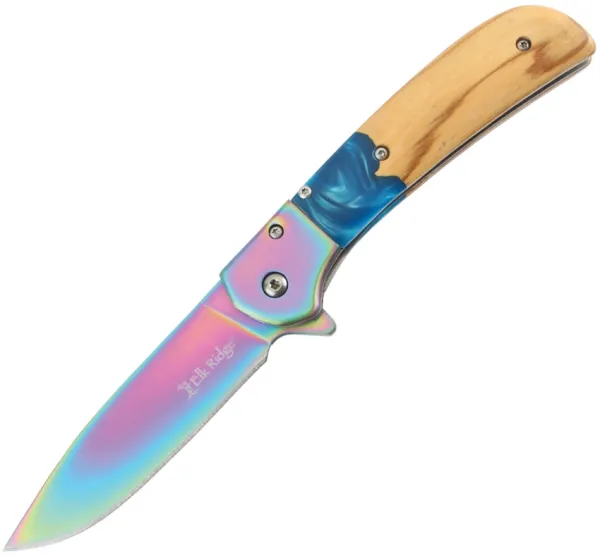 Elk Ridge Linerlock A-O Wood knives ERA2022BL