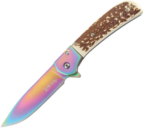 Elk Ridge Linerlock A-O Faux Stag knives ERA2022RB