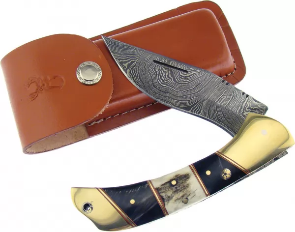 Frost Cutlery Damascus Folder Stag knives FTS198DM