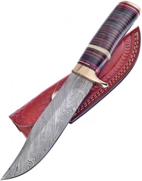 Frost Cutlery Damascus Bowie Stacked Leather knives FWT490LTR