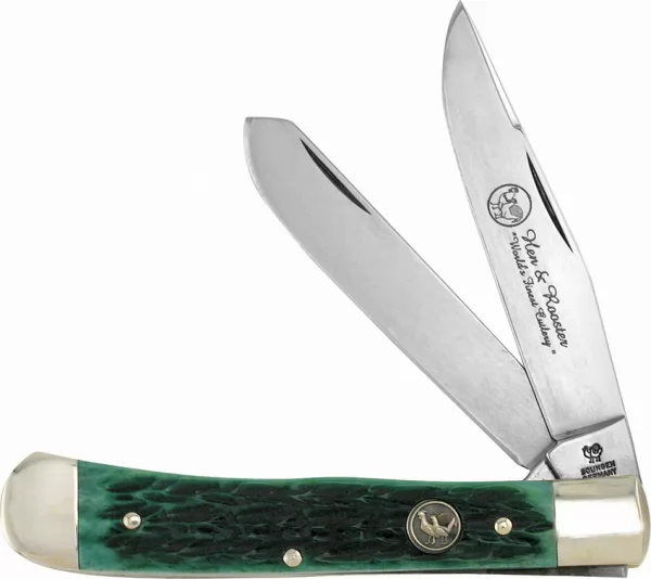 Hen & Rooster Trapper Antique Green Bone knives HR312AGB