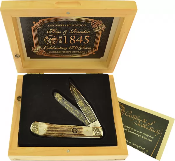 Hen & Rooster 170th Annv Trapper Deer Stag knives HR312DS170