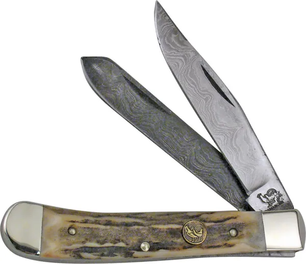 Hen & Rooster Trapper Damascus Stag knives HR312DSD