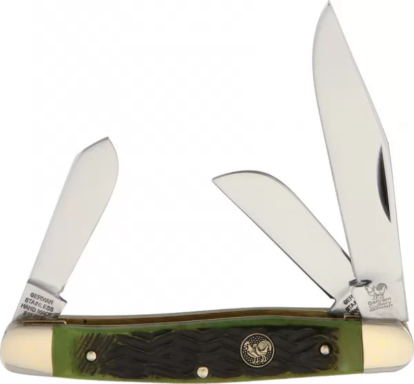 Hen & Rooster Stockman Antique Green Bone knives HR313AGB