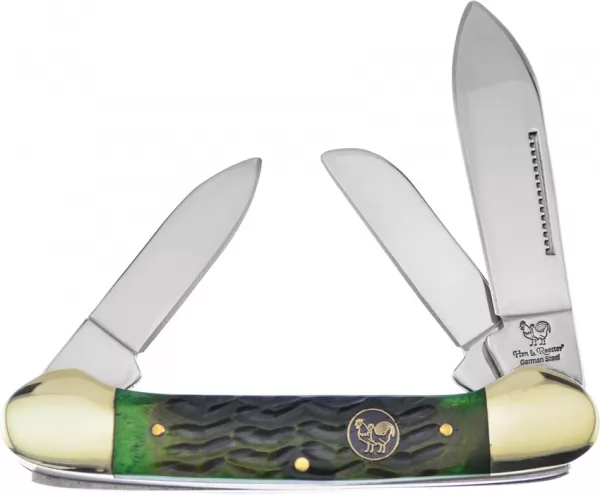 Hen & Rooster Canoe Antique Green Bone knives HR353LAGB