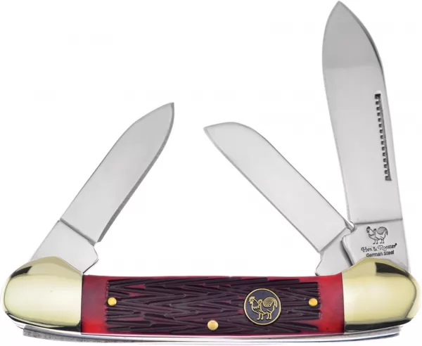 Hen & Rooster Canoe 3 Blade Red Pick Bone knives HR353LRPB