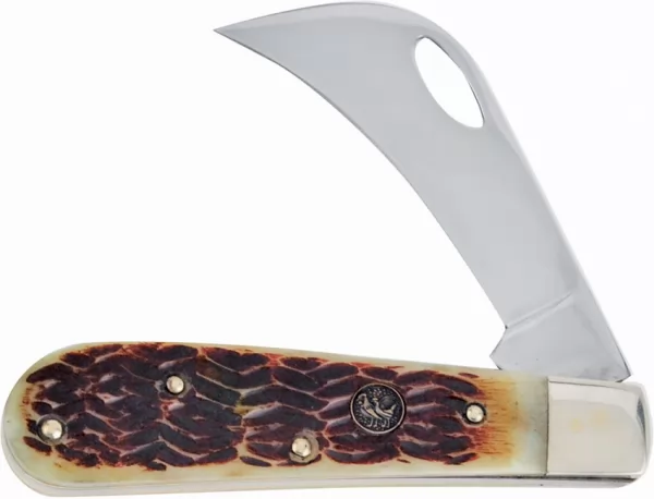 Hen & Rooster Hawkbill Anique Green Bone knives HR441AGB