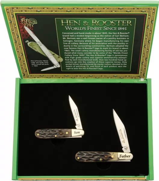 Hen & Rooster Father-Son Antique Bone Set knives HRFS1