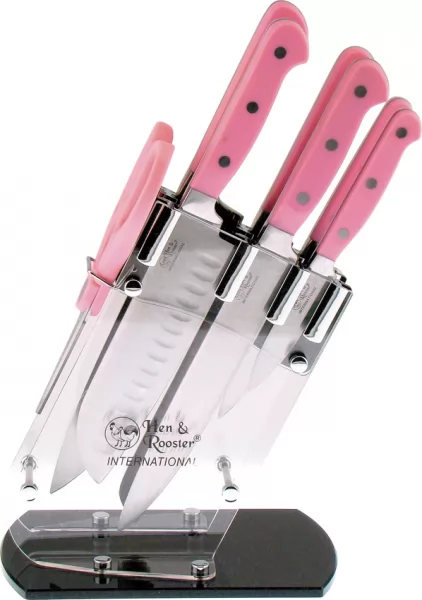 Hen & Rooster Seven Piece Kitchen Set Pink knives HRI036