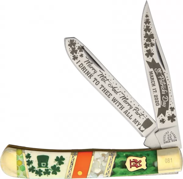 Kissing Crane St. Patricks Day Trapper knives KC5707
