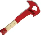 Marbles Firemans Survival Axe MR5215.  This survival axe is fireman red and measures 8.5 inches long.  The handle is wooden with a red end, large lanyard hole on the end, measures 6 inches.  Sheath not included.
