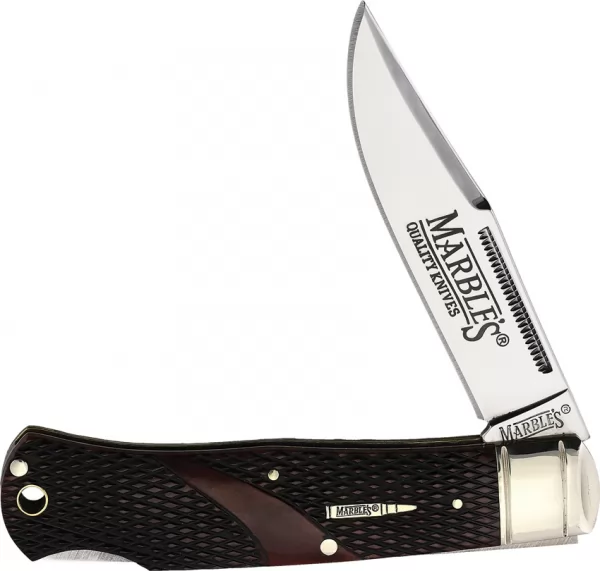Marbles Lockback Brown Checkered Bone knives MR677