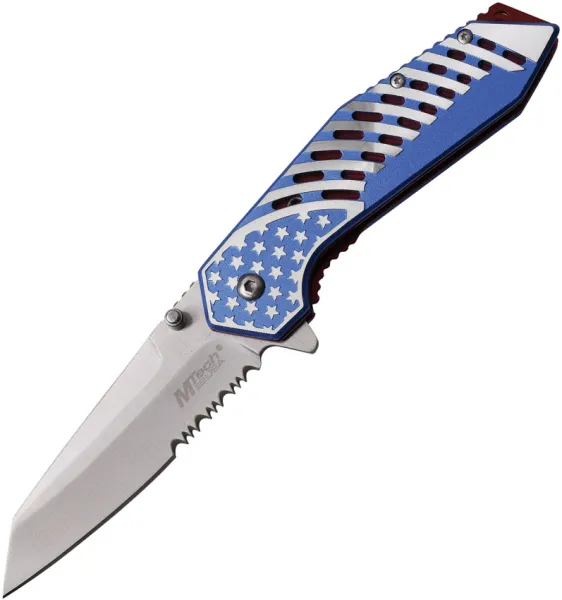 MTech Linerlock A-O Blue Serrated knives MTA1080S