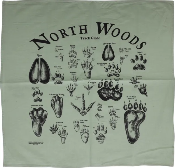 North Woods Field Guides Animal Track Bandana Green NWG002ATBG