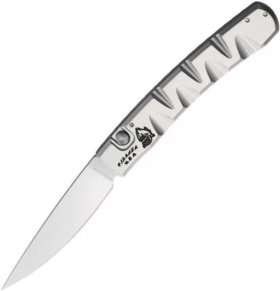 Piranha Knives Auto Virus Button Lock Slvr PKCP15S