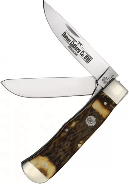 Queen Two Blade Lockback Stag QGSH206L