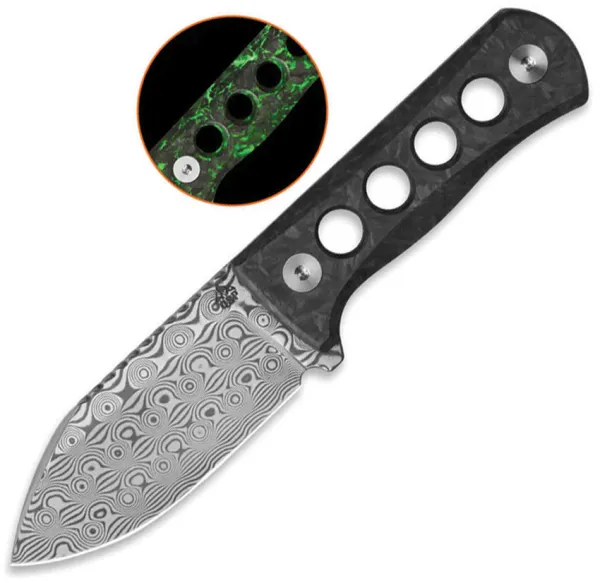QSP Knife Canary Damascus Green GITD QS141M