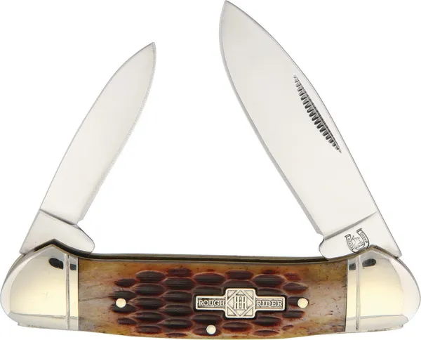 Rough Rider Canoe Amber Jigged Bone knives RR048
