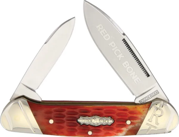Rough Ryder Red Picked Bone Canoe knives RR1684
