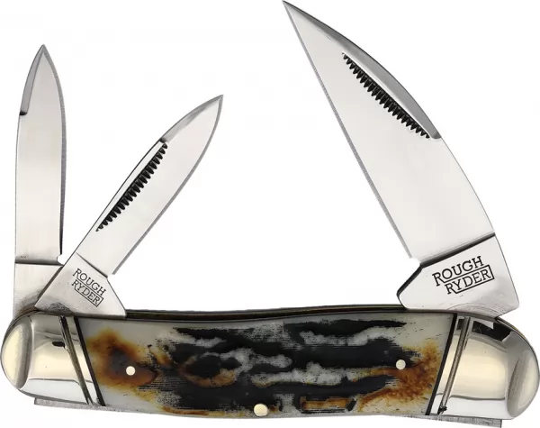 Rough Rider Swayback Cinnamon Bone Stag knives RR2423