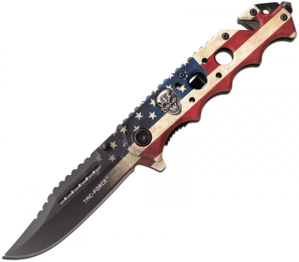 Tac Force Flag-Skull Linerlock A-O TF809F