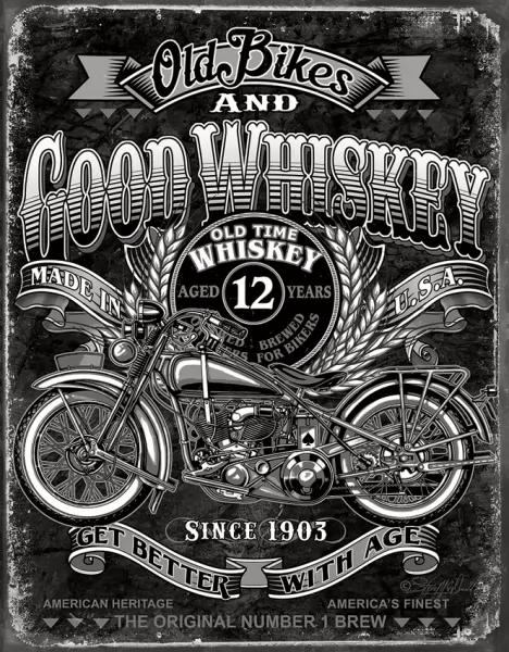 Tin Signs Old Bikes Good Whiskey TSN2458
