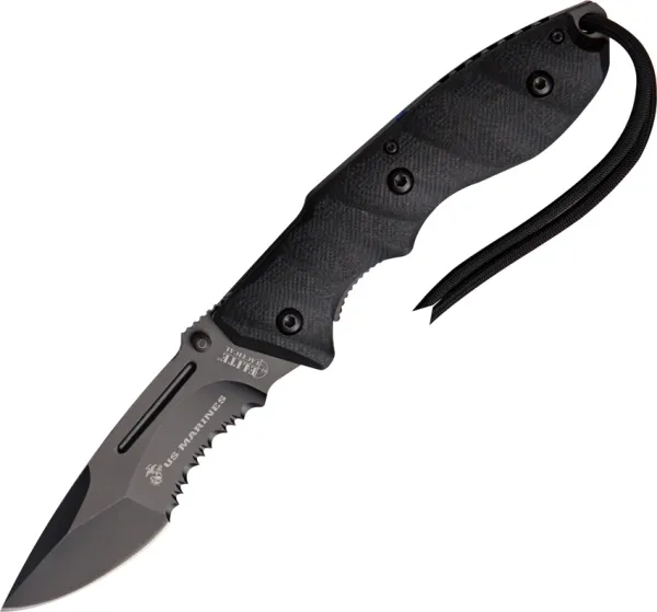 USMC Linerlock A-O Black knives USMA1024BS