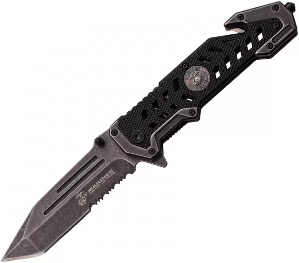 USMC Marines Linerlock A-O Black knives USMA1052SW