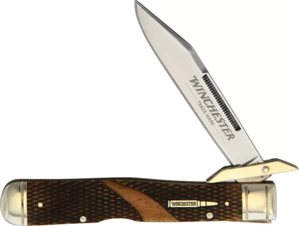 Winchester Swing Guard Brown Checker Bone knives - multitools WN19121C