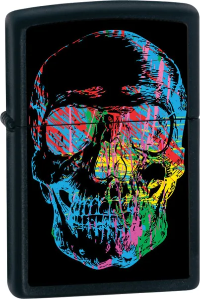 The Zippo Skull Lighter MultiColor Skull Black Case  28042