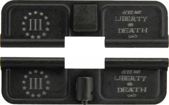 Double Sided Three Percenter Give me Liberty or Death AR-15 Laser Engraved Ejection Port Dust Cover
