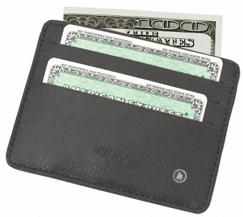 Zippo Id Card Case Black Leather lights 122213