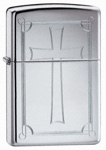 Zippo High Polish Chrome Religious Cross Lighter 20191
