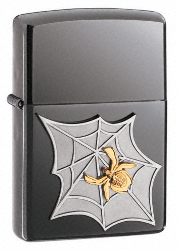 Zippo **golden Web Emblem Black Ice lights 20871