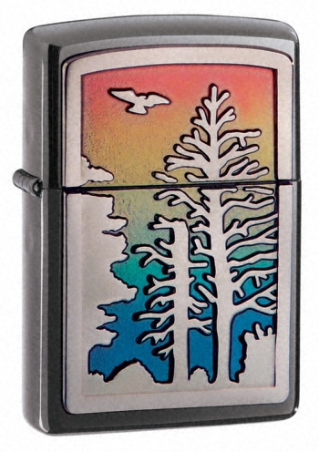 Zippo Rainbow Forest Emblem Blk Ice lights 20879