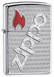 Zippo Bolted Z20991 Chrome Zippo Logo Red Flame