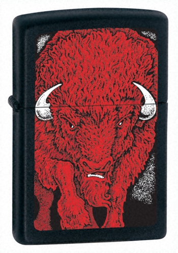 Zippo Red Buffalo Black Matte lights 21007