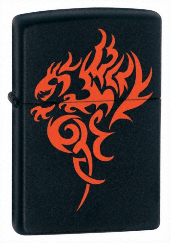 Zippo Hidden Dragon Blk Matte lights 21067