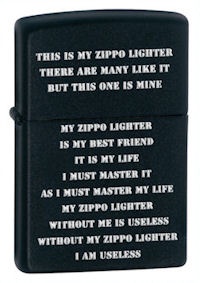 The Zippo ZPP CRD Black Matte lighter (model Z24710)
