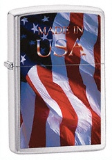 Zippo Made in USA Flag lighter brushed chrome -24797