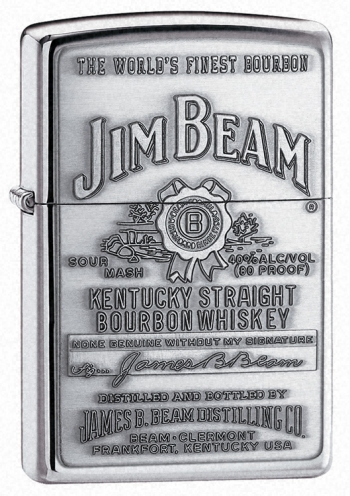 Zippo Chrome Jim Beam Pewter Emblem Lighter 250JB928
