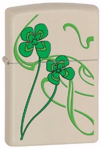 Zippo Irish Clovers Cream Matte lights 24465