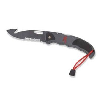 Browning Folding Guthook 322-7180 Knife With 4 Inch Partially Serrated Blade Black Teflon Coated