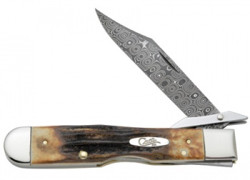 Case Burnt Stag Damascus Cheetah Knives 6087
