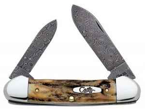 Case Stag Damascus Canoe Knives 6098